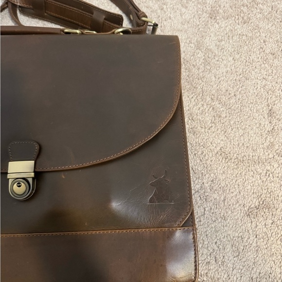 Leather Farm Brown Leather Laptop Case Crossbody Bag - Picture 2 of 11